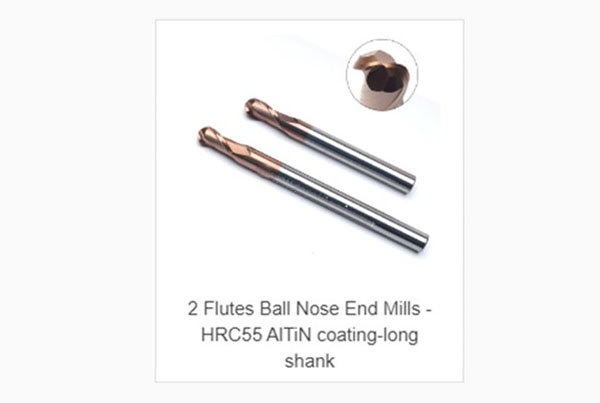 2 Flutes Ball Nose End Mills-HRC55 AITIN Coating-long Shank